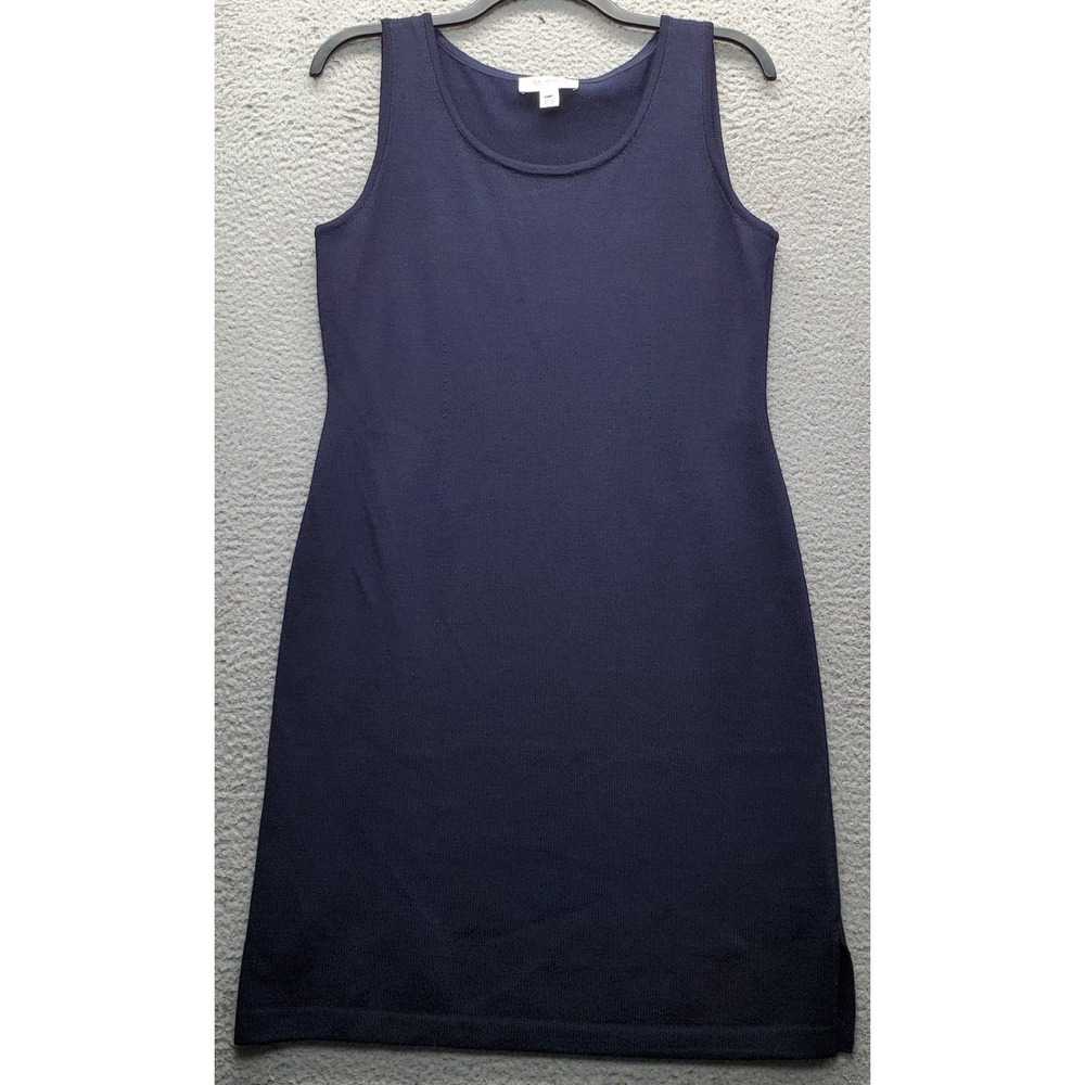St. John Tank Dress Womens 10 Navy Knit Stretch Sleeveless Scoop Neck Pullover